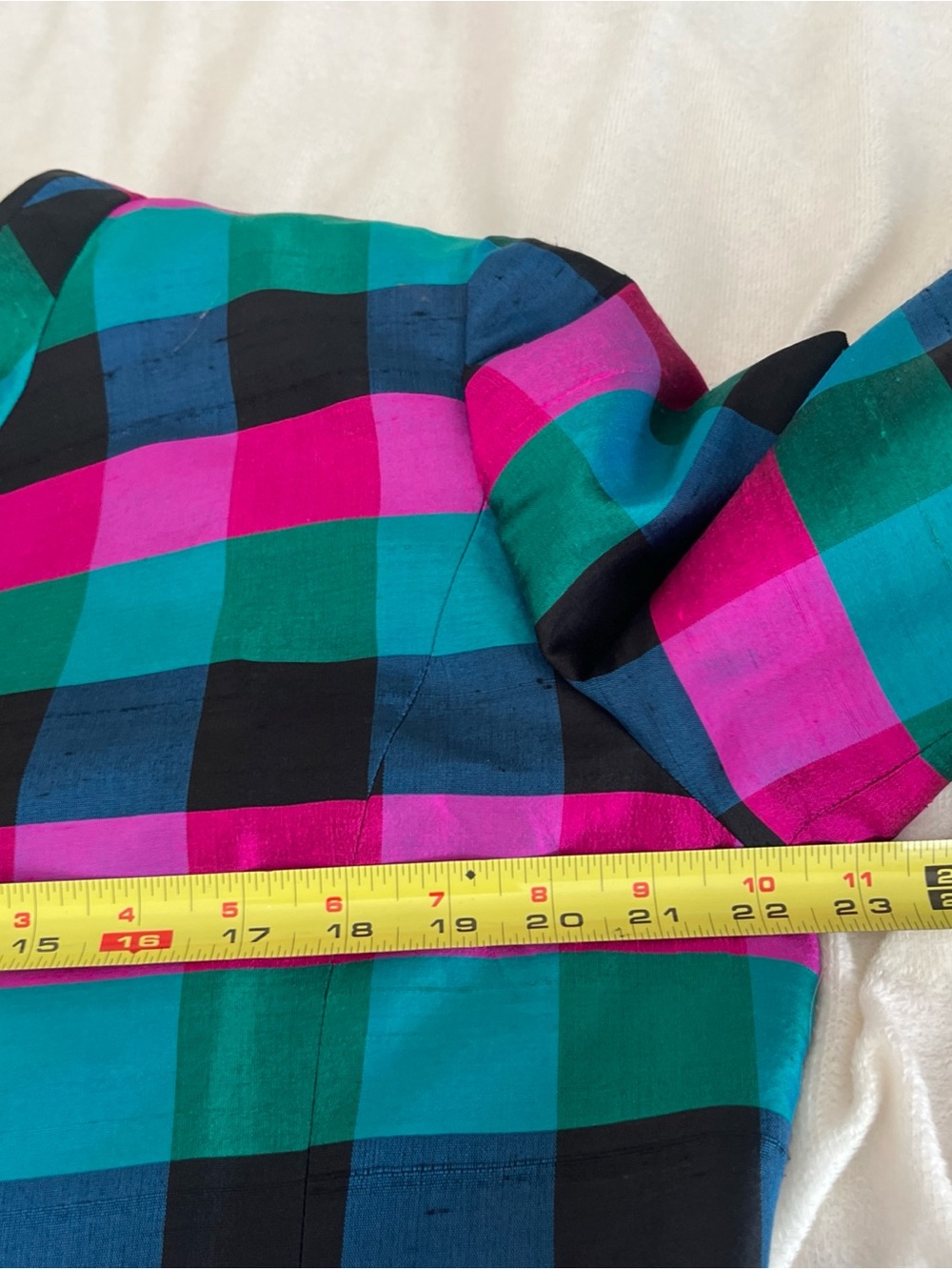 Thomson 100% Silk Jewel Toned Plaid Jacket Size XL 80s Colorblock Grandmillenial - Picture 15 of 16